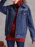 Lady Casual Slim Fit Autumn Embroidered Denim Jacket