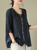 Ethnic Style Round Neck Ruffle Sleeve Transparent Shirt for Women