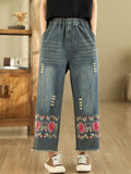 Floral & Graphic Embroidered Raw Hem Jeans for Women