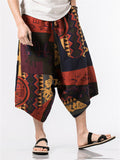 Men's Chinese Style Plus Size Printed Cropped Pants