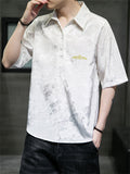 Male Turn-down Collar Short Sleeve Embroidered Shirts