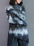 Women's Stylish Tie-Dye Turtleneck Irregular Hem Shirt