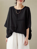 Women's Elegant Round Neck Batwing Sleeve Linen Shirt