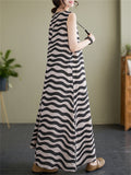 Female Gentle Wavy Striped Printed Sleeveless Tank Dress