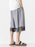 Summer Men's Cotton Linen Spliced Cropped Pants