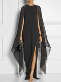 Female O-neck Sexy Split Irregular Shawl Gown Dress