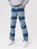 Men's Hip-Hop Contrast Color Patchwork Raw Edge Jeans