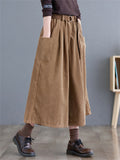 Simple Elastic Waist Corduroy Cropped Pants for Women