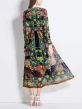 Women's Deep V-neck Multicolor Floral Print Pullover Dress