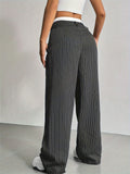 Casual High-Rise Spliced Striped Pants for Women