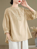 Retro Lace Patchwork Neck Lantern Sleeve Loose Shirts for Women