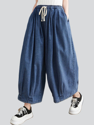 Drawstring Baggy Wide Leg Jeans for Women