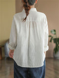 Floral Embroidery Spring Lapel Cotton Shirt for Women