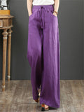 Women's Simple Linen High Waist Drawstring Wide Leg Pants