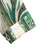 Women's Ethnic Style Green Leaf Print V Neck Half Sleeve Shirt