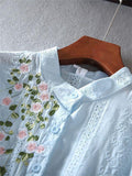 Women's Casual Half Sleeve Lace Shirt with Floral Embroidery