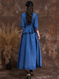 Female Elegant Lace-up Spring Summer 3/4 Sleeve Denim Dress