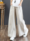 Women's Simple Linen High Waist Drawstring Wide Leg Pants