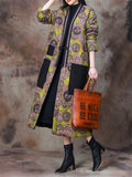 Women's Ethnic Style Kaleidoscope Pattern V-Neck Cotton Overcoat