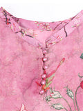 Peony Butterfly Print Plus Size Chiffon Shirt for Lady