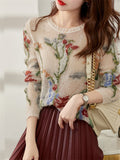 Elegant Floral Knitted Sweater for Women