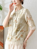 Women's Spring Blossoms Hanzi Print Chiffon Shirt