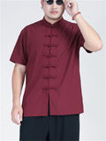 Men's Retro Solid Color Short Sleeve Tang Suit Shirt