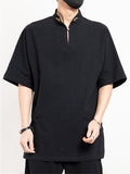 Men's Retro Cloud Embroidered Stand Collar Linen Shirt