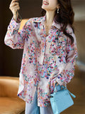 Summer Colorful Jacquard Single-Breasted Chiffon Shirt for Lady