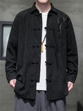 Bamboo Leaf Embroidery Tassel Button Men's Corduroy Jacket