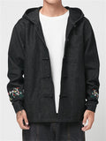 Men's Cool Asian Inspired Embroidered Hooded Denim Jackets