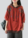 Leaf Pattern Color Contrast Hoodie for Women