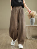 Female Distressed Elastic Waist Pleated Relaxed Pants