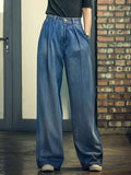 Women's Elegant High Waist Loose Wide Leg Blue Denim Pants