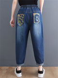 Trend Abstract Print High Rise Ripped Ladies Blue Jeans