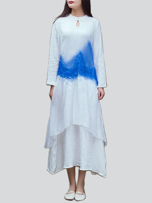 Women's Temperament Slim Fit Blue & White Gradient Dresses