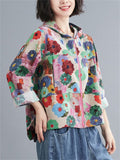 Female Large Size Printed Zipper Hooded Short Jackets