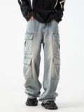 Men's Punk Style Multi-Pocket Straight-Leg Street Jeans