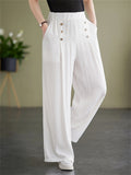 Summer High-Rise Decorative Button Elegant Lady Straight-Leg Pants