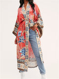 Ladies Beachwear Crane Floral Print Kimono Robe