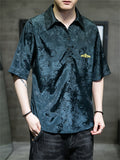 Male Turn-down Collar Short Sleeve Embroidered Shirts