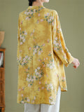 Women's Summer Oversized Flower Print Mid-Length Long Sleeve Shirt