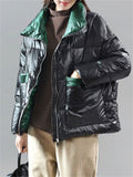 Women's Trendy Stand Collar Contrast Color Puffy Down Coat