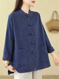 Chinese Style Knot Button Pure Cotton Kungfu Shirt for Women