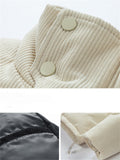 Male Solid Puffer Jackets Corduroy Cotton-padded Coats