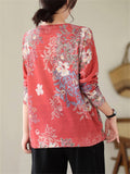 Lady Casual Floral Printing Long Sleeve Shirt