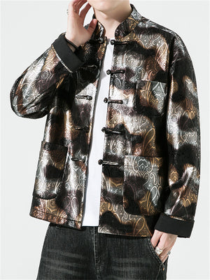 Men's Cashew Flowers Hot Stamping Printed Jacket