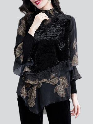 Women's Lace Splicing Spring Autumn Velvet Shirt