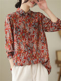 Women's Spring Retro All-Over Floral Print Lapel Button Shirt