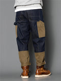 Male Trendy Multi-pocket Splicing Contrast Color Jeans